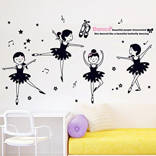 Xh1002 Dance Ballet Girls Kindergarten Classroom Cartoon Characters Children's Room Bedroom Wall Stickers, pvc white film material, big