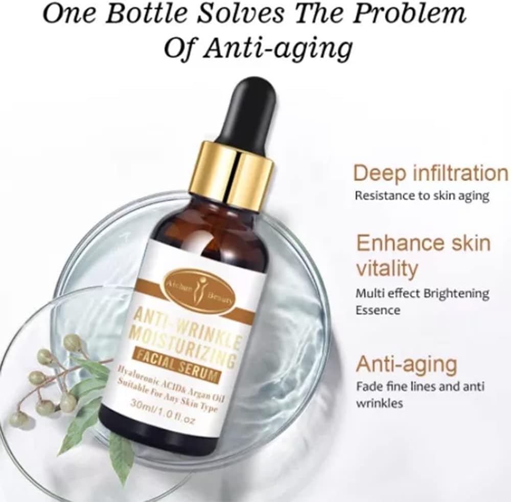 AICHUN BEAUTY Anti-Wrinkle Moisturizing Facial Serum Hyaluronic Acid Argan Oil | Suitable For Any Skin Type | 30ml | 1 fl.oz