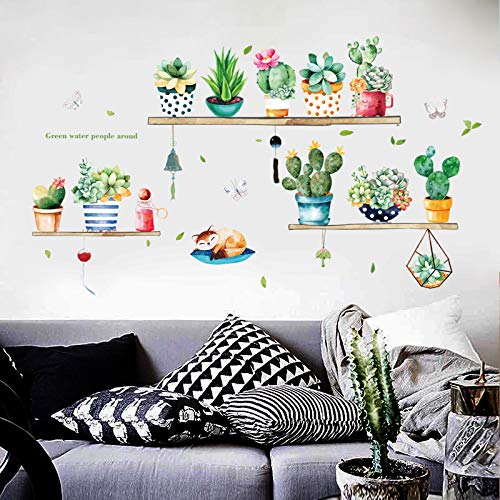 HEUREKA Cactus Potted Plants Bedroom Living Room Décor Waterproof Wall Sticker size (50 CM X 70 CM) hm71007