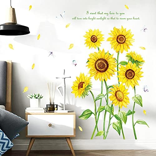 Sunflower Wall Stickers Butterfly Decals Removable Yellow Flower Butterflies Wallpaper Decor DIY Art Mural for Kids Room Bedroom Nursery Home Decoration size 50x70 ht94002