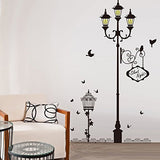 Wallpark Leise Nacht Thema - Europäisch Stil Straße Licht Lampe Vogel Schmetterling Abnehmbare Wandsticker Wandtattoo, Wohnzimmer Schlafzimmer Haus Dekoration Klebstoff DIY Kunst Wandaufkleber