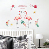 Funif Cute Flower and Flamingo Wall Stickers DIY Removable Animals Wall Decals Decorative Wall Mural Wallpaper for Bedroom Pink