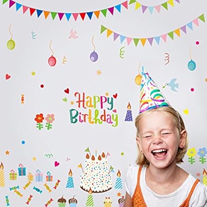Balloon Cake Birthday Party Vinyl Wall Decal PVC Home Sticker House Paper Decoration Wallpaper Living Room Bedroom Kitchen Art Picture DIY Murals Girls Boys Kids Nursery Baby Playroom Decor size 60x90 abq9704