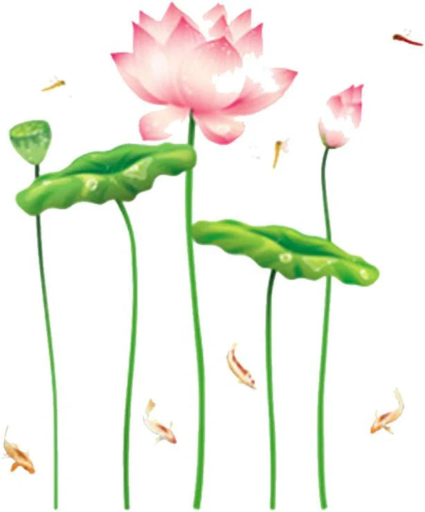 Lotus Flower Dragonfly Fish Wall Sticker size 60x90 am029