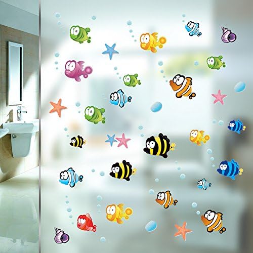 Bathroom Cartoon Wall Sticker Smudged Seaworld Swimming Pool Background Waterproof PVC Wall Sticker Am804 Halibut