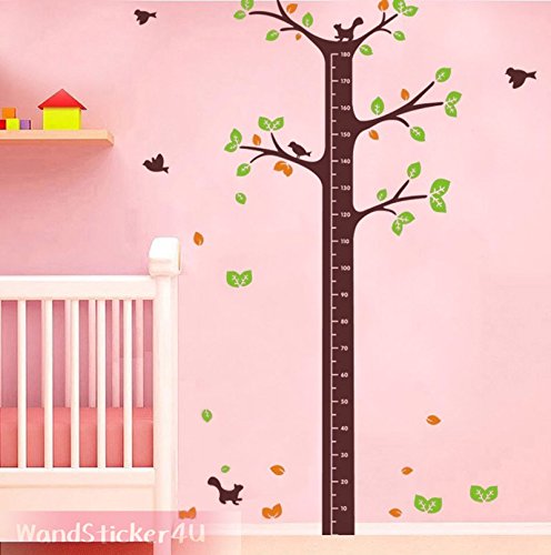 WandSticker4U - Peel and Stick- Happy Tree Height Chart | Size:140 x 200 cm | removable Wall Sticker Growth Chart for Nursery, Bedroom, Baby Room children's room