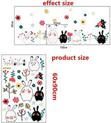 Super Mignon Noir Et Blanc De Bande Dessinée Lapin Fleurs Stickers Muraux Enfants Chambre Décoration Amovible Animal Applique Armoire size 60x90 mj8009