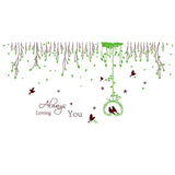 Wall Sticker English Letters Rural Green Leaves Birds Paper Home Decal Removable Wall Vinyl Living Room Bedroom PVC Art Picture Murals DIY Stick for Adults Teens Kids Nursery Baby