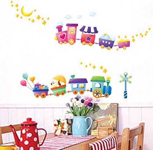 DM570092 Train Moon Star Pinwheel Wall Decals Home stickers paper sukurattia-topikutya- DIY Mural Kids Nursery Baby Room Decoration