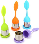 Silicone Tea Infuser -  Stainless Steel Strainer Drip Tray Included  (random color)