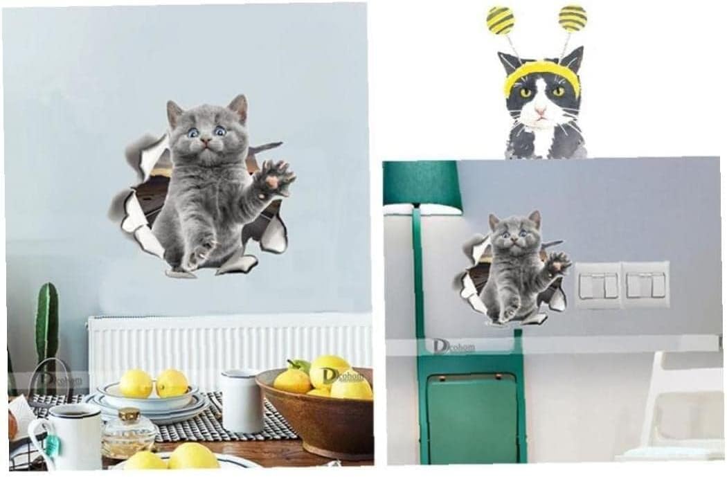 3D Cat Stickers Wall Decals Animal Light For Wall Fridge Toilet Room Bathroom size 20x20cm xp2011