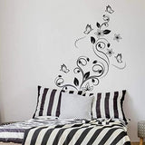 Black Flowers Vine and Beautiful Butterfly Wall Sticker Girls Bedroom Living Room Home Decorations size 50x70 ncs0024