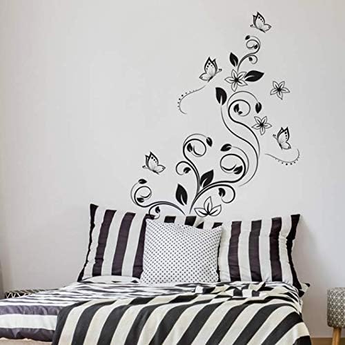 Black Flowers Vine and Beautiful Butterfly Wall Sticker Girls Bedroom Living Room Home Decorations size 50x70 ncs0024