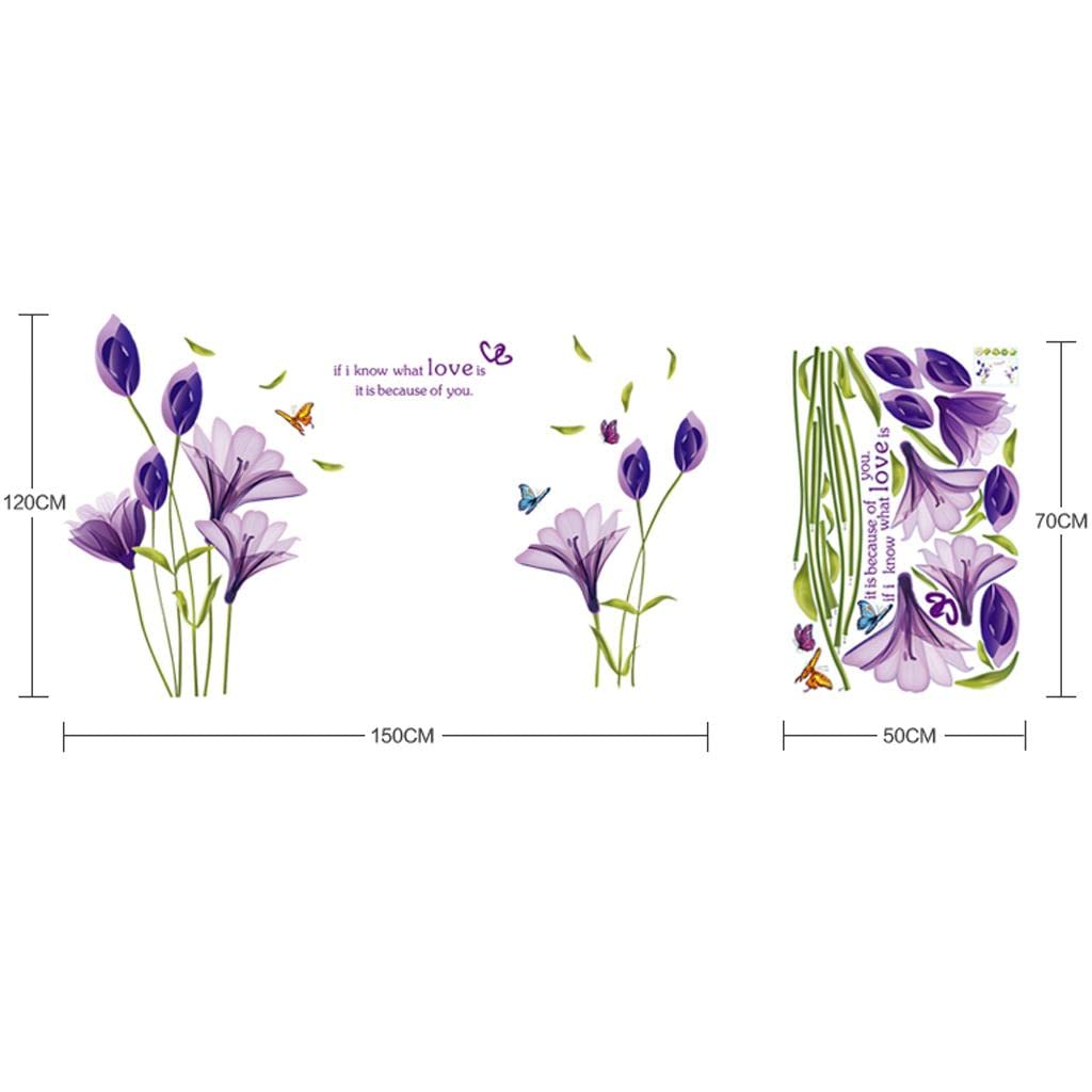 Cute 3D Purple Flowers Wall Sticker Art Mural Decal for Living Room Kitchen Desk Background size 70x50 xls7113