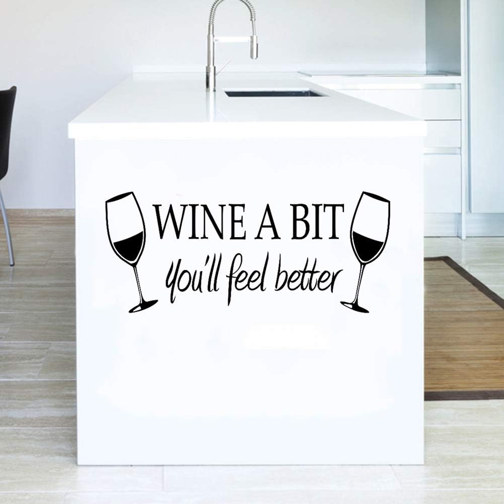Wine a Bit You'll Feel Better Quote Letter Wall Sticker Vinyl Wall Decals Home Ars Removable Kitchen Dining Room Wall Decal Vinyl Home Décor black size 30x60 nc8209