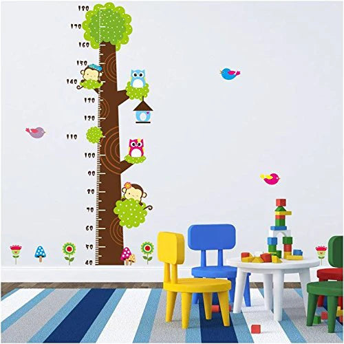 Simoshaw Height Measurement Growth Chart Tree Cute Monkey and Owls Wall Vinly Decal Decor Sticker size 50x70cm ncs006