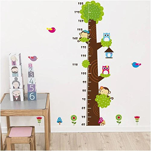Simoshaw Height Measurement Growth Chart Tree Cute Monkey and Owls Wall Vinly Decal Decor Sticker size 50x70cm ncs006