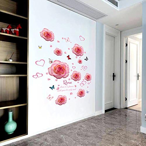 Pink Heart Rose Wall Stick Bedroom Sitting Room Ambry Self - Dip Stick Painting Background Decoration size 50x70 sk7175