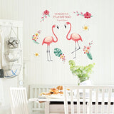 Funif Cute Flower and Flamingo Wall Stickers DIY Removable Animals Wall Decals Decorative Wall Mural Wallpaper for Bedroom Pink
