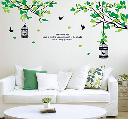 Wall Sticker A Birdcage Hanging from A Tree DIY Green Plant Decals Bird Cage Murals Wall Home Decoration