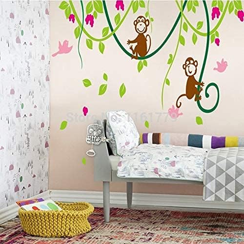 Doumaishop Lp Cartoon Dream Wall Stickers Little Monkeys Tree Wall Stickers Kids Room Home Decoration Nursery Monkey Bird Wallpaper Ay9012