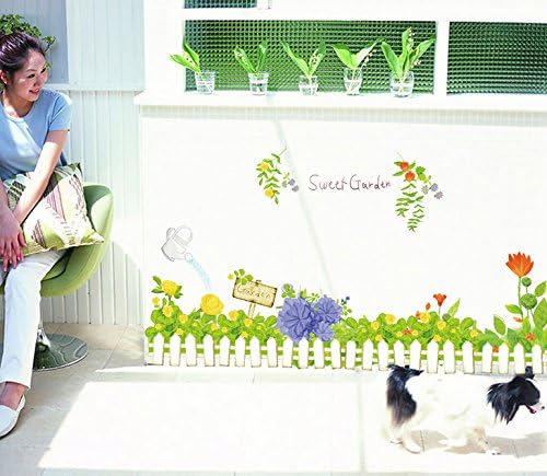 Sweet Garden Green Grass Flowers Wall Decal Home Sticker Paper Removable Living Dinning Room Bedroom Kitchen Art Picture Murals DIY Stick Girls Boys kids Nursery Baby Playroom Decoration size 50x70 ay7222