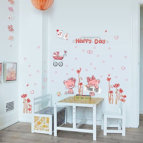 Eva Luvgreen Wallsticker Cat/ Cat Happy Day Pink Size L Wall Sticker/ Wall Sticker/ Wallpaper Sticker/ Wall Paper Sticker/ Wall Sticker/ Wall Sticker/ Bedroom Wall Sticker/ Living Room Wall Sticker size 50x70 xls7097