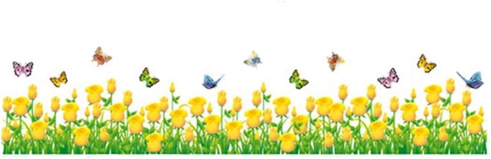 BEST OF BEST Little Yellow Flower Butterflies Baseboard Skirting Line Vinyl Wall Sticker Ay7025