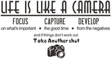 Wall Sticker, Art Life is Like a Camera Wall Stickers Decals, Vinyl Decal Photography Quote Motivational Removable Wall Decor for Bedroom Living Room, size  30x50 dzr20002