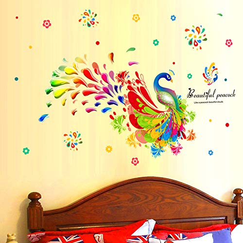 Amazon Brand - Solimo Wall Sticker for Bedroom (Beautiful Peacock Décor), Ideal Size 60x90 xl8191