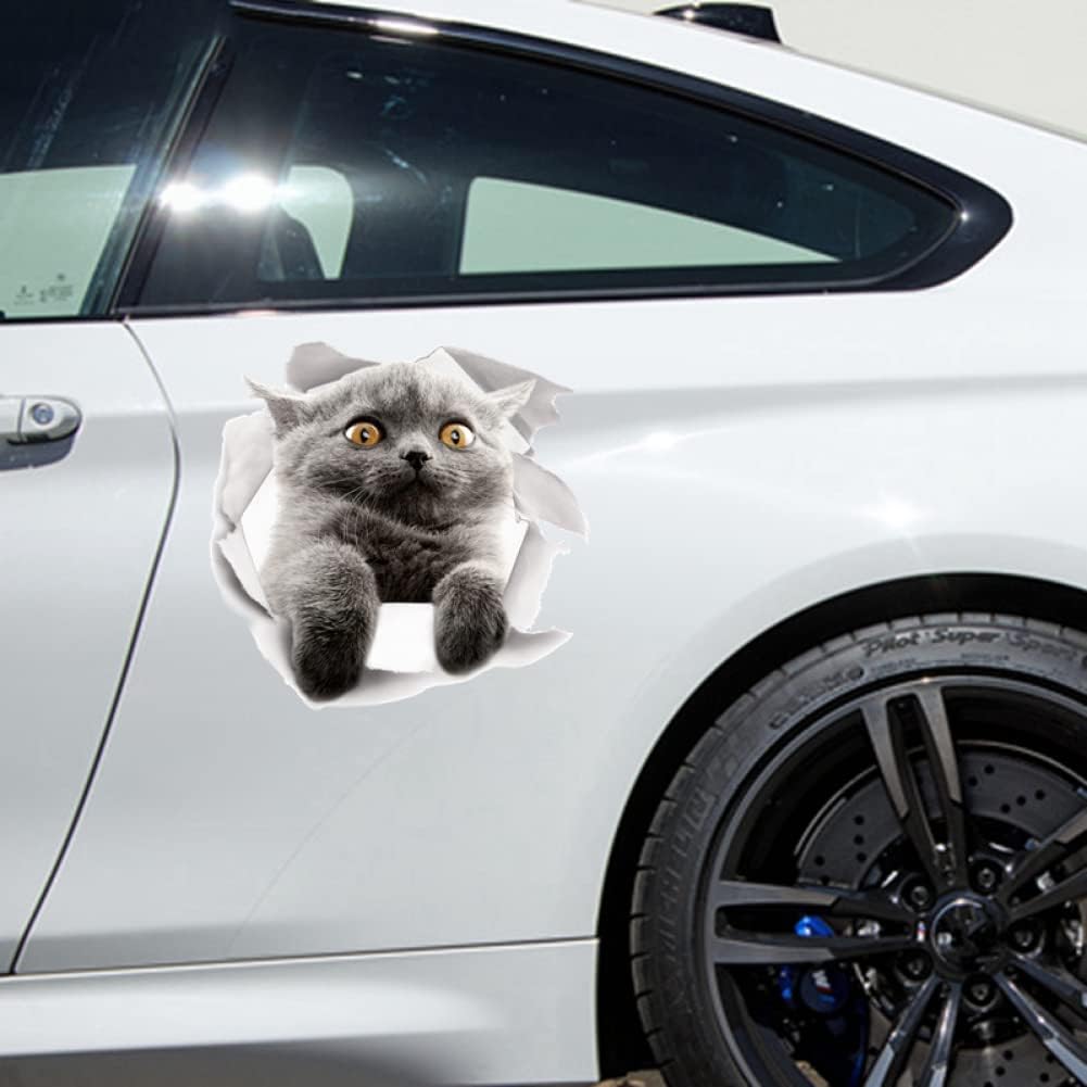 2Pcs 3D Grey Fat Cat Sticker For Car Sticker Kitchen Cabinet Toilet Refrigerator Wall Laptop Decal Funny Car Bumper Sticker 20Cm Car Stickers size 20x20cm xh2007