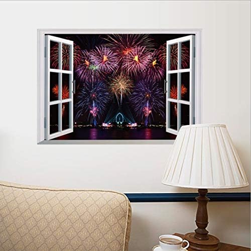 Creative 3D Aesthetic Romantic Fireworks Fake Window Living Room Bedroom Background Decoration can Remove Wall Stickers size 50x70 sk7019c