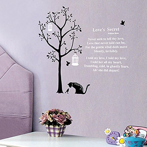 Kei Lala Wall Sticker Tree [Cat and Birdcage] Stylish Wall Sticker Wall Sticker Removable DIY Wallpaper Sticker size 50x70 tc963