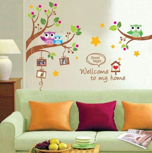 Cartoon Owls Tree Branches Wall Decals, Children's Room Nursery Removable Wall Stickers Murals size 60x90 xy1159