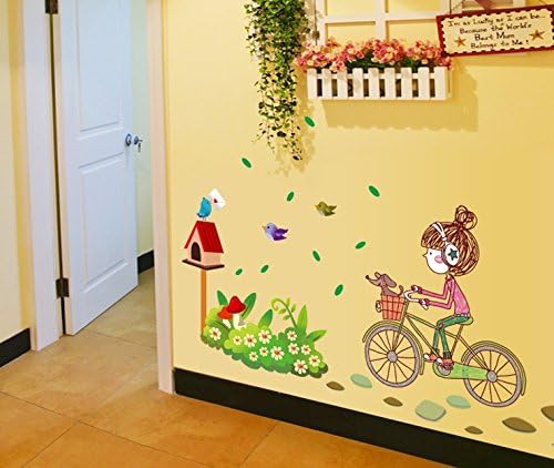 ren Empower Multicolor A Little Charming Girl Riding on Her Bike Large Wall Sticker Ay7085