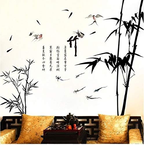 Chinese Style Ink Bamboo Wall Stickers for Bedroom Decor Sofa Background Airplane Pastrol Mural Door DIY Wall Posters Sale