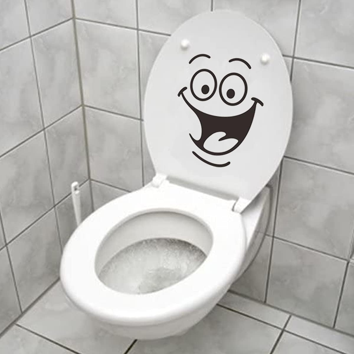 Toilet Sticker, Toilet Lid Sticker with Smiley Face PVC Waterproof Sticker Toilet Funny Cartoon Toilet Removable DIY Sticker for Bathroom, Kitchen, Wall Sticker 15x20cm nc105