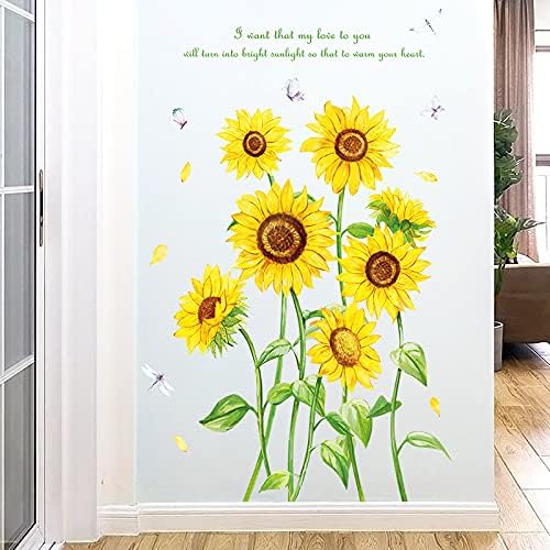 Sunflower Wall Stickers Butterfly Decals Removable Yellow Flower Butterflies Wallpaper Decor DIY Art Mural for Kids Room Bedroom Nursery Home Decoration size 50x70 ht94002