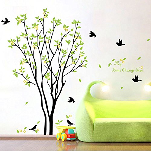 Funif Tree and Bird Wall Sticker Decals DIY Removable Wall Mural Wallpaper for Home Decoration Green