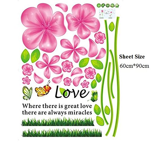 Wall Stickers - Flowers, Plants, English Letters - Stylish Wall Stickers - Alphabet Wall Decals - Perfect for Toilets, Entrances, Bedrooms, Windows, Mirrors - Cute Pink - Flowerbeds, Flower Gardens size 45x60 ay650a