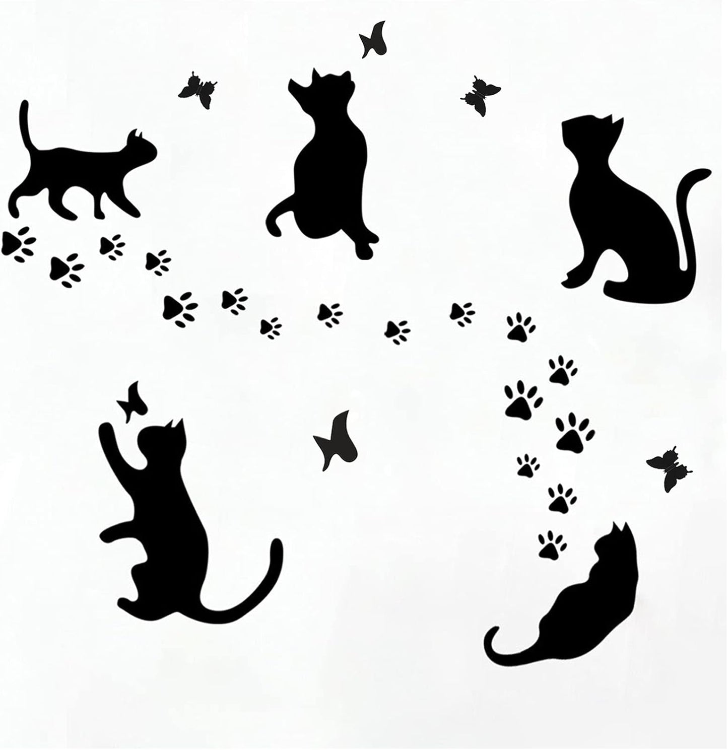 5 Pcs Black Cat Stickers Paw Patrol Party Wall Decal Butterfly Wall Decor, Removable Art Vinyl Door Decal Wallpaper for Family Bedroom Living Room Home Decorations size  30x60cm Nc1041