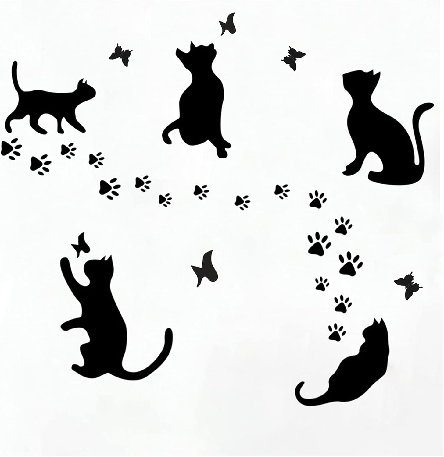5 Pcs Black Cat Stickers Paw Patrol Party Wall Decal Butterfly Wall Decor, Removable Art Vinyl Door Decal Wallpaper for Family Bedroom Living Room Home Decorations size  30x60cm Nc1041