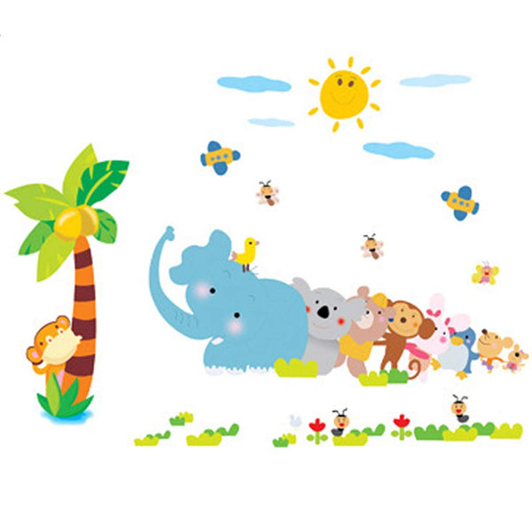 beautybuy Baby Boy's Elephant Birds Coconut Tree Monkey Flower Animals Wall Decal Ay9161