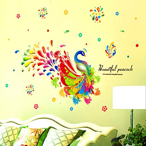 Amazon Brand - Solimo Wall Sticker for Bedroom (Beautiful Peacock Décor), Ideal Size 60x90 xl8191