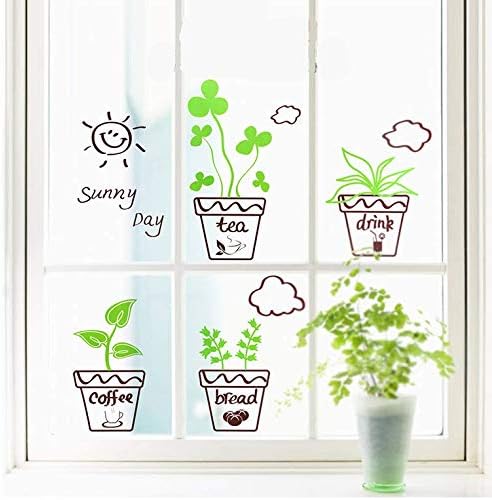 Cartoon Green Plants Wall Sticker DIY Removable Potted Murals Decoration Sunny Day Pastoral Floral Wall Decals Window Sticker Letter Bonsai Sticker size 30x45cm xh5411c kids Sticker