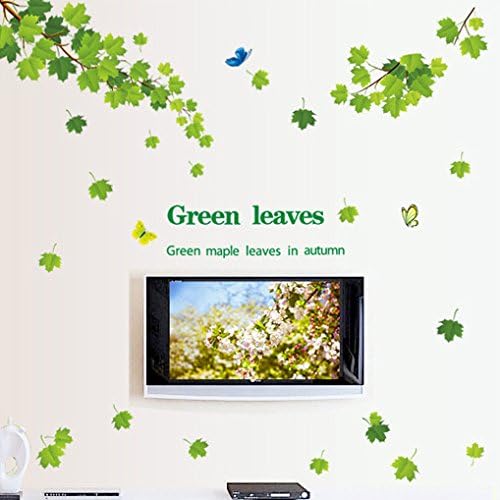 Green Maple Leaves and Butterflies Wall Decals, Living Room Bedroom Removable Wall Stickers Mural size 60x90  ay9145