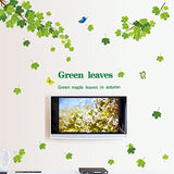 Green Maple Leaves and Butterflies Wall Decals, Living Room Bedroom Removable Wall Stickers Mural size 60x90  ay9145