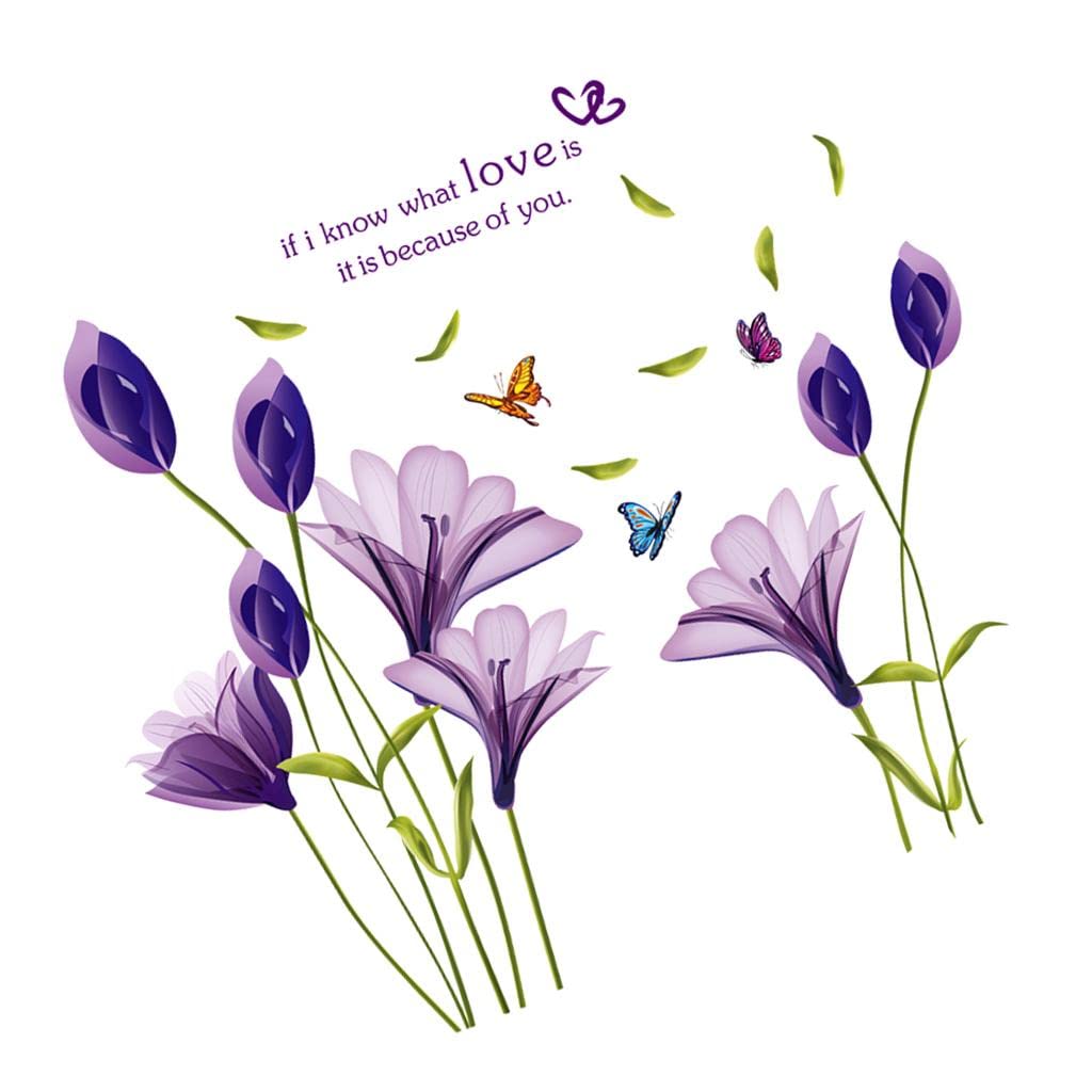 Cute 3D Purple Flowers Wall Sticker Art Mural Decal for Living Room Kitchen Desk Background size 70x50 xls7113