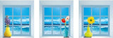 3D simulation sea view landscape Wall stickers set of 3 window frame Flower vase pattern Wall stickers size 30x120 z-003