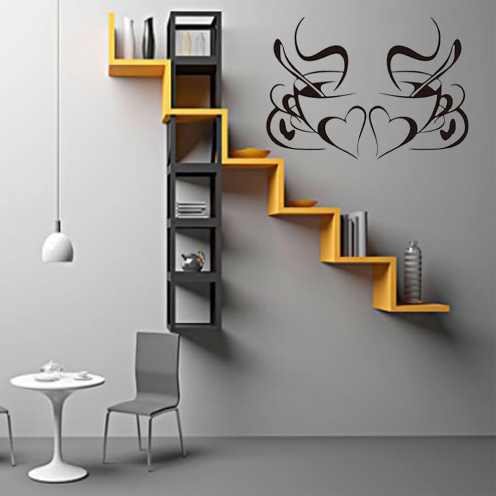 WINOMO 2 Pieces Coffee Cup Wall Stickers Removable DIY Vinyl Heart Wall Sticker for Kitchen Living Room Cafes Restaurant Wall Decoration Black size 20x45 nc125